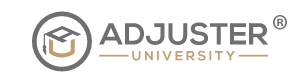 Adjuster University logo with graduation cap icon.